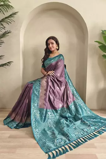 Mauve dual tone silk weaving saree with unstitched blouse