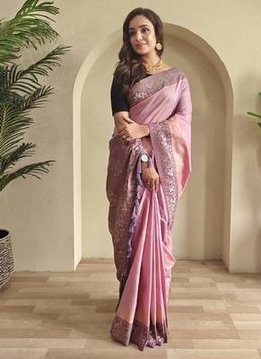 Pink dual tone silk weaving saree with unstitched blouse 1