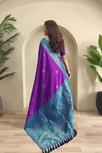 Purple dual tone silk weaving saree with unstitched blouse
