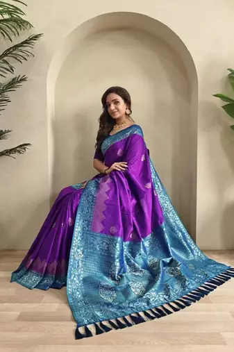 Purple dual tone silk weaving saree with unstitched blouse