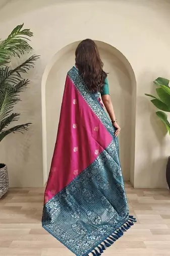 Ranipink dual tone silk weaving saree with unstitched blouse