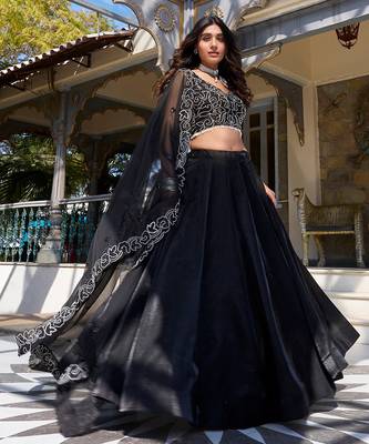 black silk lehenga choli with beads and sequins work 1