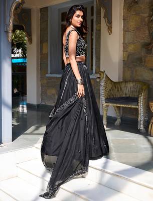 black silk lehenga choli with beads and sequins work 2