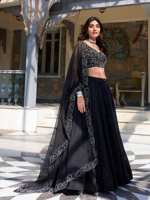 black silk lehenga choli with beads and sequins work 3