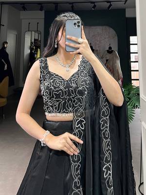 black silk lehenga choli with beads and sequins work 4