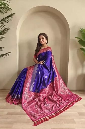 Violet dual tone silk weaving saree with unstitched blouse