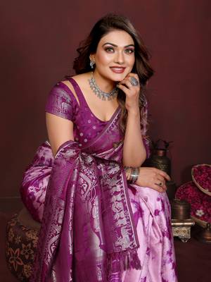 Plum Color With Zari Weaving Sibory Soft Satin Silk Saree 1