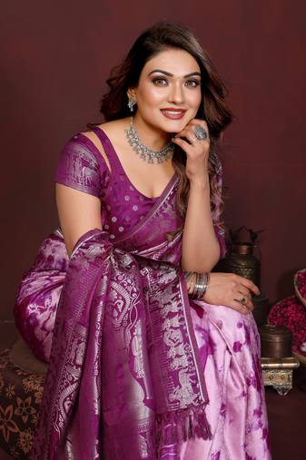 Plum Color With Zari Weaving Sibory Soft Satin Silk Saree
