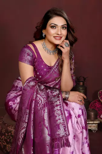 Plum Color With Zari Weaving Sibory Soft Satin Silk Saree