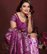 Plum Color With Zari Weaving Sibory Soft Satin Silk Saree