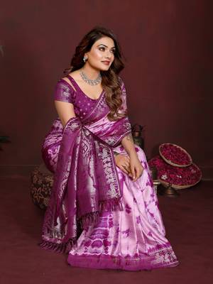 Plum Color With Zari Weaving Sibory Soft Satin Silk Saree 2