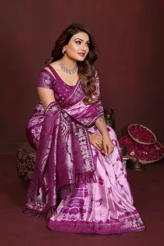 Plum Color With Zari Weaving Sibory Soft Satin Silk Saree