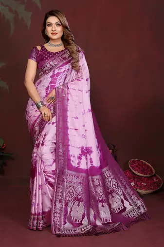 Plum Color With Zari Weaving Sibory Soft Satin Silk Saree