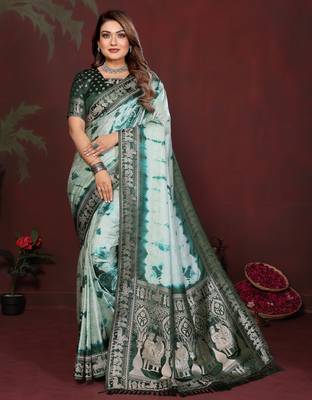 Dark GreenColor With Zari Weaving Sibory Soft Satin Silk Saree 2