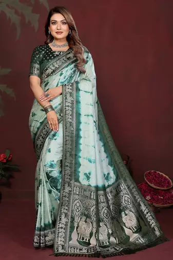 Dark GreenColor With Zari Weaving Sibory Soft Satin Silk Saree