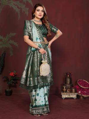 Dark GreenColor With Zari Weaving Sibory Soft Satin Silk Saree 3