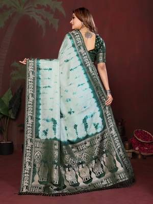 Dark GreenColor With Zari Weaving Sibory Soft Satin Silk Saree 4