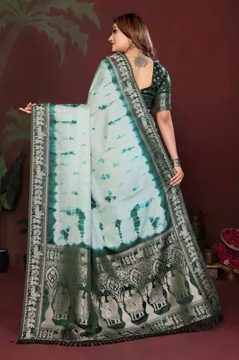 Dark GreenColor With Zari Weaving Sibory Soft Satin Silk Saree
