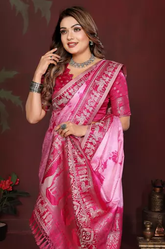 Rani Pink Color With Zari Weaving Sibory Soft Satin Silk Saree