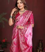 Rani Pink Color With Zari Weaving Sibory Soft Satin Silk Saree