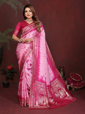 Rani Pink Color With Zari Weaving Sibory Soft Satin Silk Saree 2