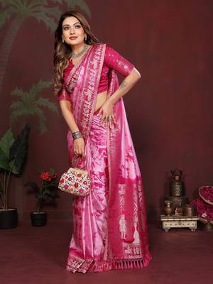 Rani Pink Color With Zari Weaving Sibory Soft Satin Silk Saree 3
