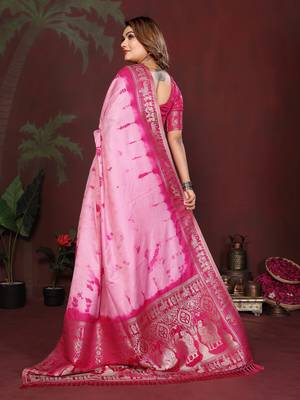 Rani Pink Color With Zari Weaving Sibory Soft Satin Silk Saree 4