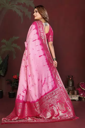 Rani Pink Color With Zari Weaving Sibory Soft Satin Silk Saree
