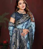 Navy Blue Color With Zari Weaving Sibory Soft Satin Silk Saree