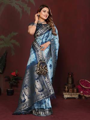 Navy Blue Color With Zari Weaving Sibory Soft Satin Silk Saree 3