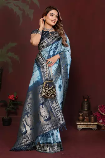 Navy Blue Color With Zari Weaving Sibory Soft Satin Silk Saree