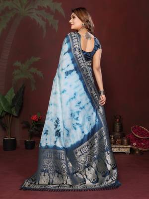 Navy Blue Color With Zari Weaving Sibory Soft Satin Silk Saree 4