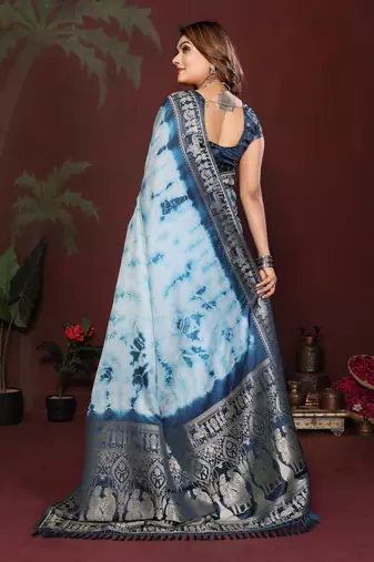 Navy Blue Color With Zari Weaving Sibory Soft Satin Silk Saree
