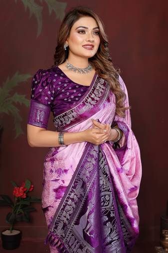 Purple Color With Zari Weaving Sibory Soft Satin Silk Saree