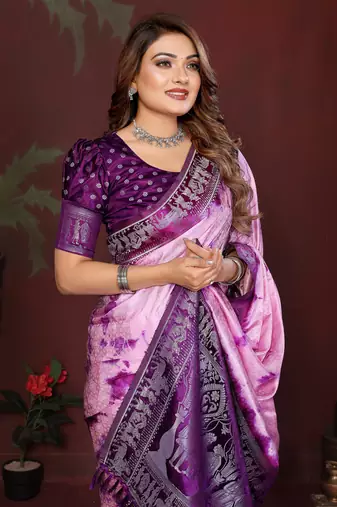 Purple Color With Zari Weaving Sibory Soft Satin Silk Saree