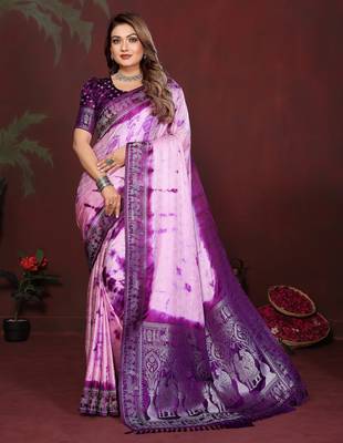 Purple Color With Zari Weaving Sibory Soft Satin Silk Saree 2