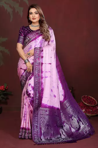 Purple Color With Zari Weaving Sibory Soft Satin Silk Saree