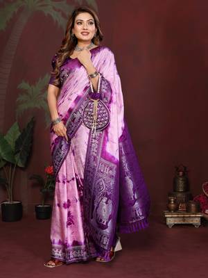 Purple Color With Zari Weaving Sibory Soft Satin Silk Saree 3