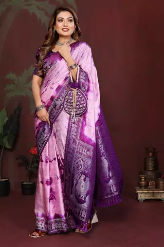 Purple Color With Zari Weaving Sibory Soft Satin Silk Saree