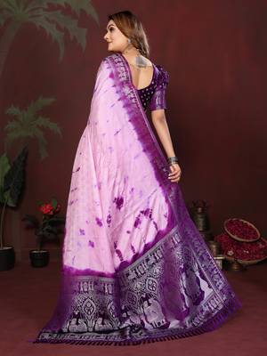 Purple Color With Zari Weaving Sibory Soft Satin Silk Saree 4