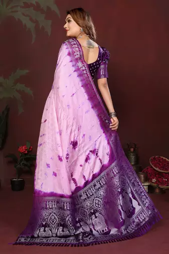 Purple Color With Zari Weaving Sibory Soft Satin Silk Saree