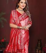 Red Color With Zari Weaving Sibory Soft Satin Silk Saree