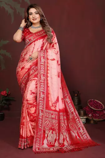 Red Color With Zari Weaving Sibory Soft Satin Silk Saree