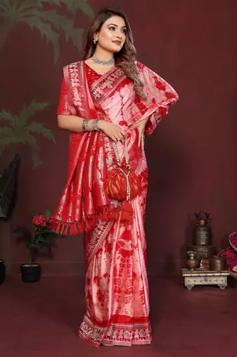 Red Color With Zari Weaving Sibory Soft Satin Silk Saree