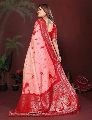 Red Color With Zari Weaving Sibory Soft Satin Silk Saree 4