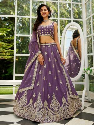 light purple georgette sequined embroidery lehenga set 1
