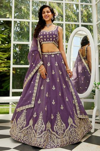 light purple georgette sequined embroidery lehenga set