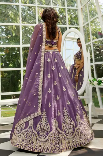 light purple georgette sequined embroidery lehenga set