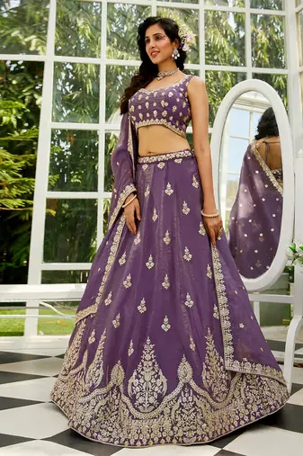 light purple georgette sequined embroidery lehenga set