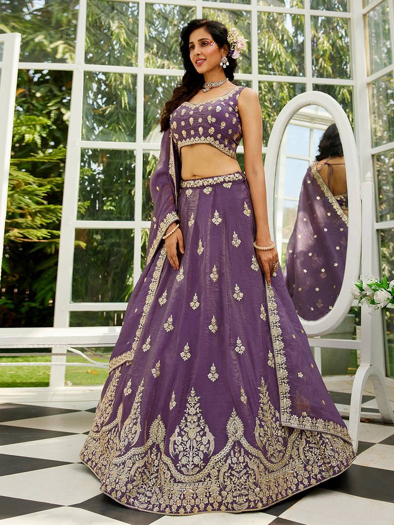 light purple georgette sequined embroidery lehenga set